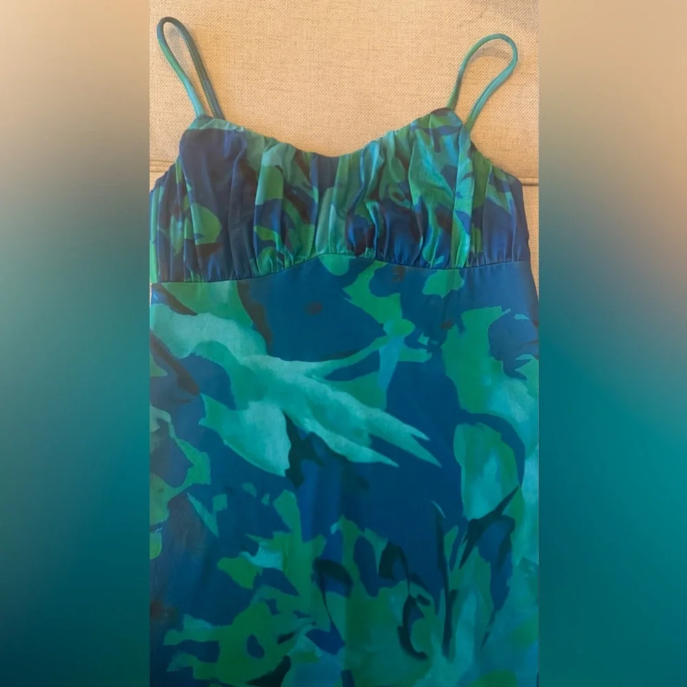 Teal & Blue Floral Midi Slip Dress with Spaghetti Straps - Picture 5 of 8